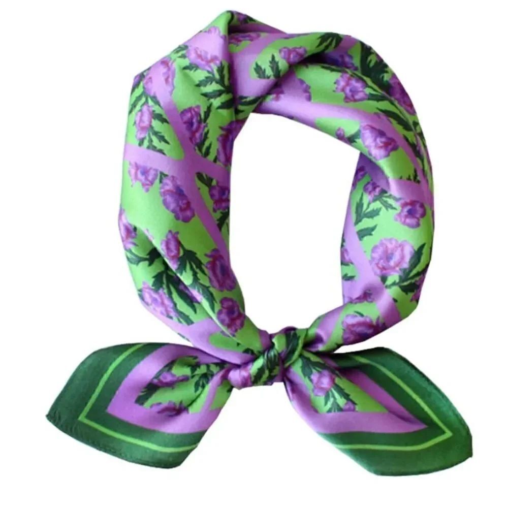 Purple Flower Mulberry Silk Neck Scarf